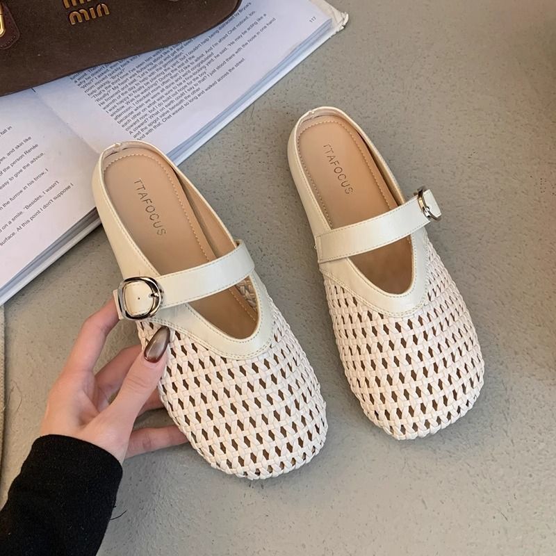 SS-41 여성용 캐주얼 올매치 하프 슬리퍼, 2025년 신상 여름 통기성 좋고 편안한 플랫 샌들